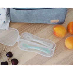 Lot De 2 Cuilleres 2Eme Age Silicone Avec Boite De Transport