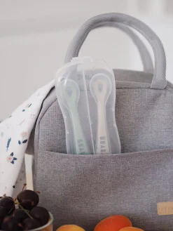 Lot De 2 Cuilleres 2Eme Age Silicone Avec Boite De Transport