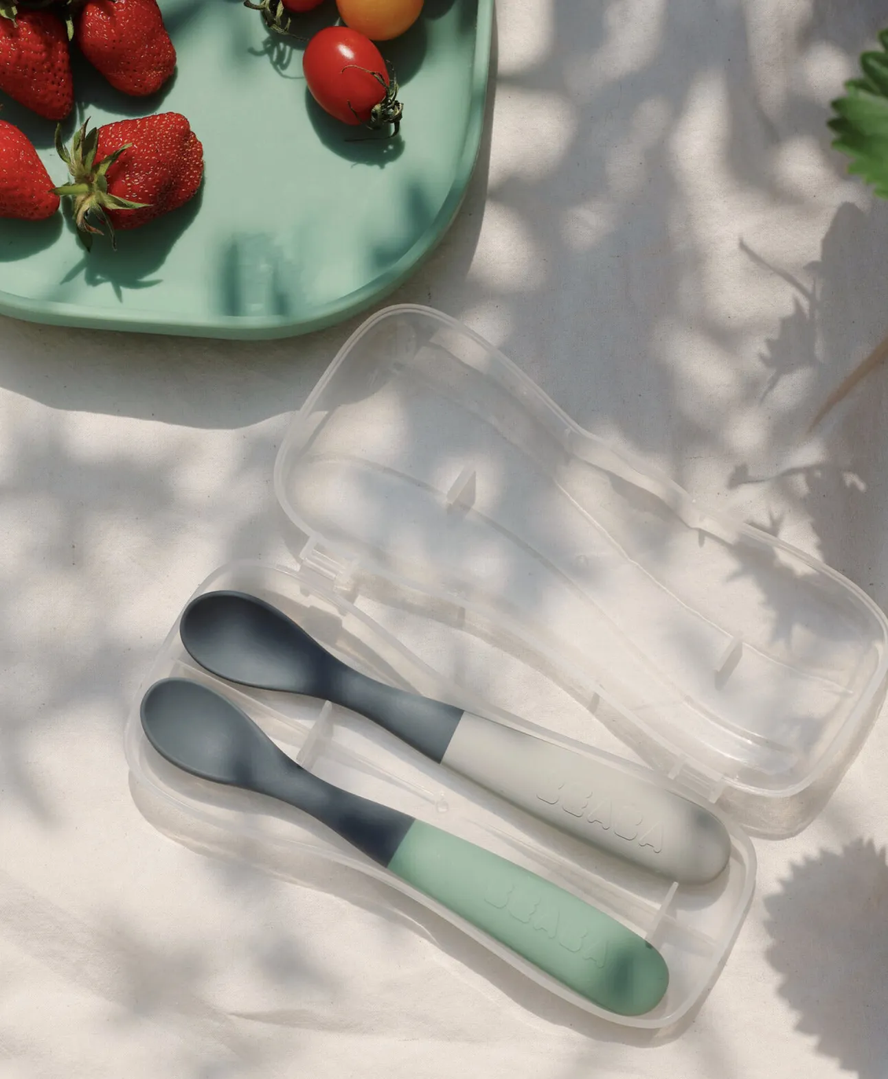 Lot De 2 Cuilleres 1Er Age Silicone Bi-Ton Mineral